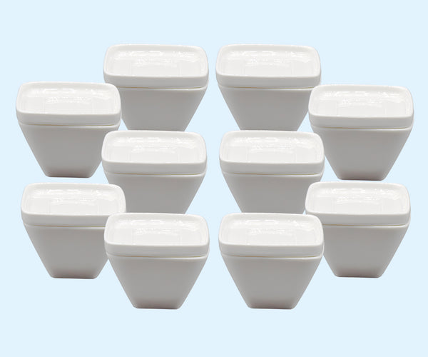 Set of Ten Porcelain Ramekin with Lid/Tray